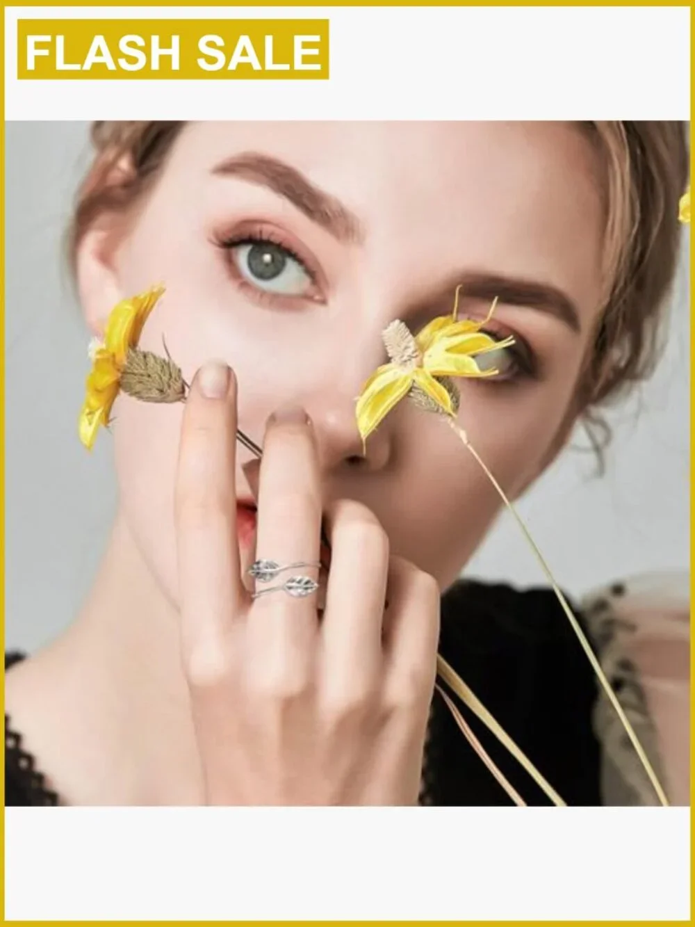 Sterling Silver Dainty Stackable Rings - Leaf Design Adjustable Size 6-9